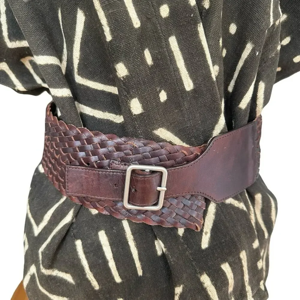 PING PONG - Women's Brown Woven Leather Belt -  SIZE 47